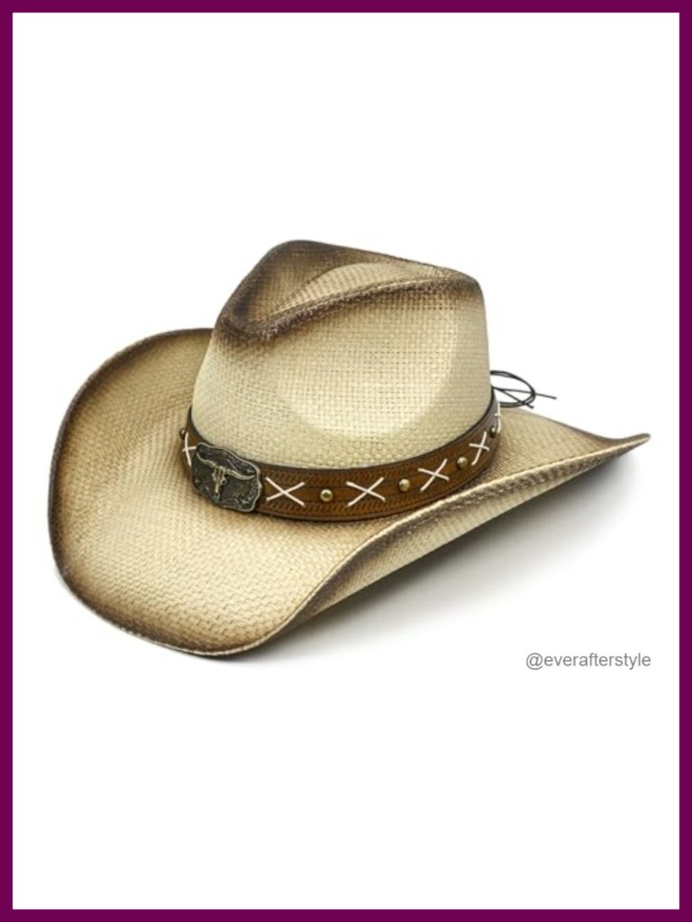 Straw Cowboy Hat Shapeable Wide Brim Western Sun Hat Studded Leather Band